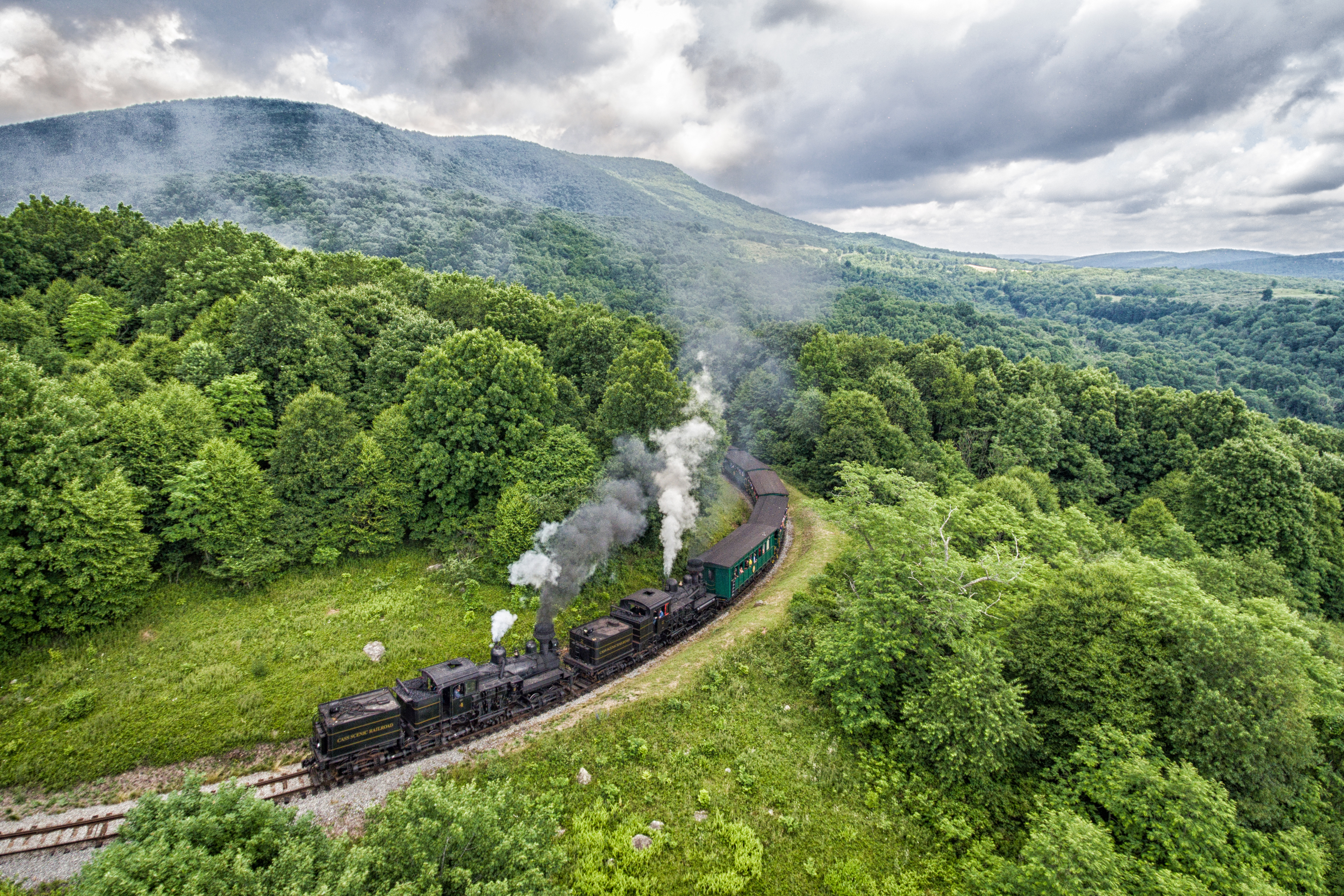 Scenic rail journey through the Appalachian Mountains in West Virginia